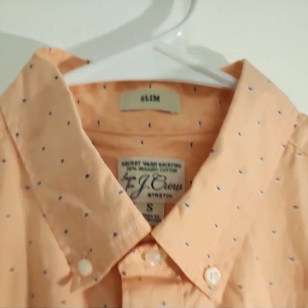 J Crew Mens Button Up Shirt Sz Small Slim Stretch Organic Cotton Blush Orange
